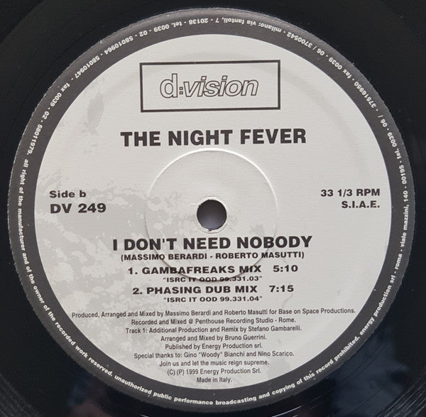 The Night Fever : I Don't Need Nobody (12")