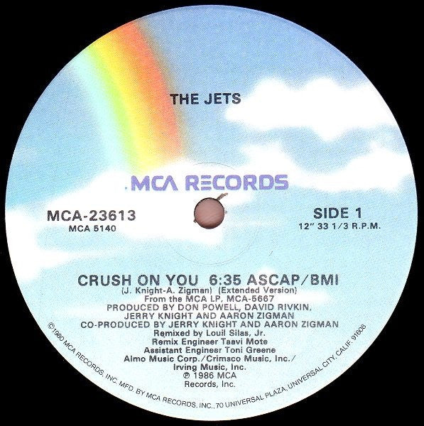 The Jets : Crush On You (12", Single, Glo)