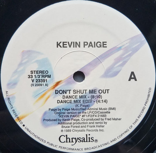 Kevin Paige : Don't Shut Me Out (12")