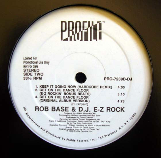 Rob Base & DJ E-Z Rock : Get On The Dance Floor (12", Promo)