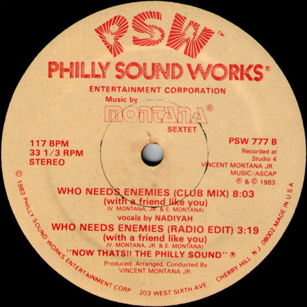 Montana Sextet : Who Needs Enemies (With A Friend Like You) / Friendly Vibes (12")