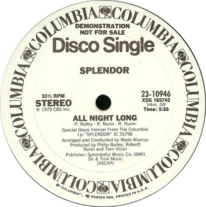 Splendor (3) : All Night Long (12", Mono, Promo)