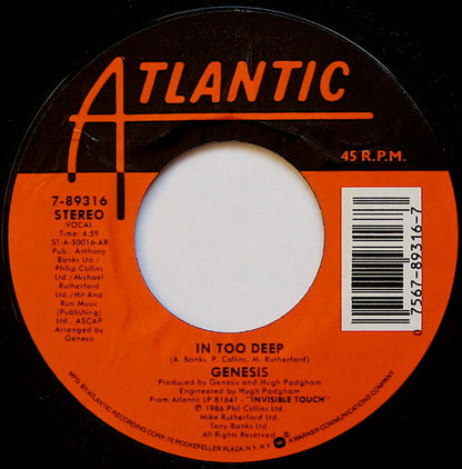 Genesis : In Too Deep (7", Single, Styrene, All)