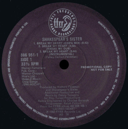 Shakespear's Sister : Break My Heart (Extended Versions) (12", Single, Promo)