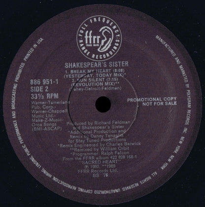 Shakespear's Sister : Break My Heart (Extended Versions) (12", Single, Promo)