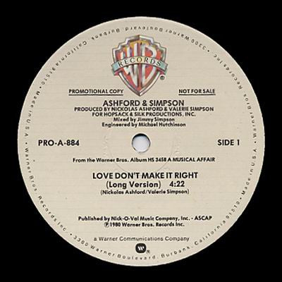 Ashford & Simpson : Love Don't Make It Right (12", Promo)