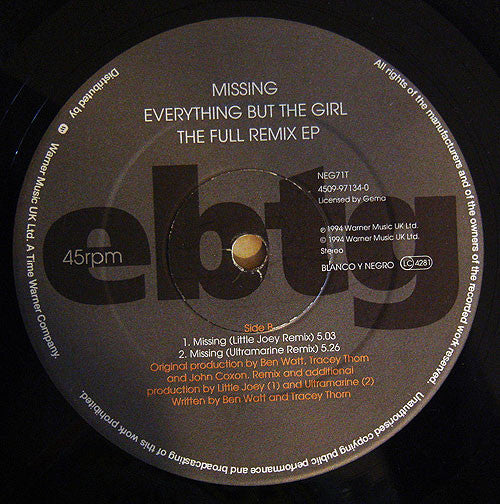 Everything But The Girl : Missing (The Full Remix EP) (12", EP)