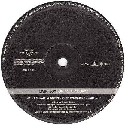 Livin' Joy : Don't Stop Movin' (12")