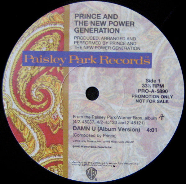 Prince And The New Power Generation : Damn U (12", Single, Promo)