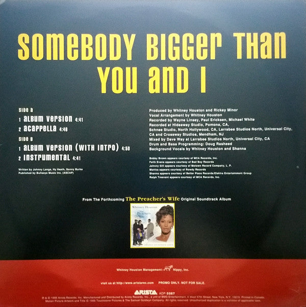 Whitney Houston Featuring Bobby Brown, Faith Evans, Johnny Gill, Monica And Ralph Tresvant : Somebody Bigger Than You And I (12", Promo)