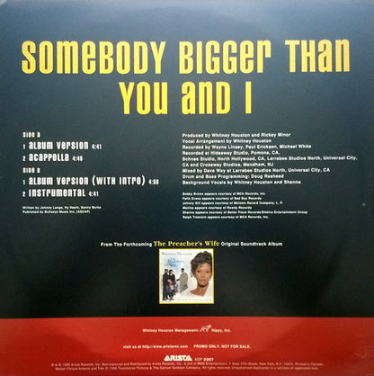 Whitney Houston Featuring Bobby Brown, Faith Evans, Johnny Gill, Monica And Ralph Tresvant : Somebody Bigger Than You And I (12", Promo)