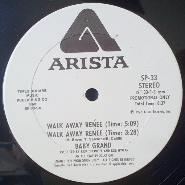 Baby Grand (3) : Walk Away Renée (12", Promo)