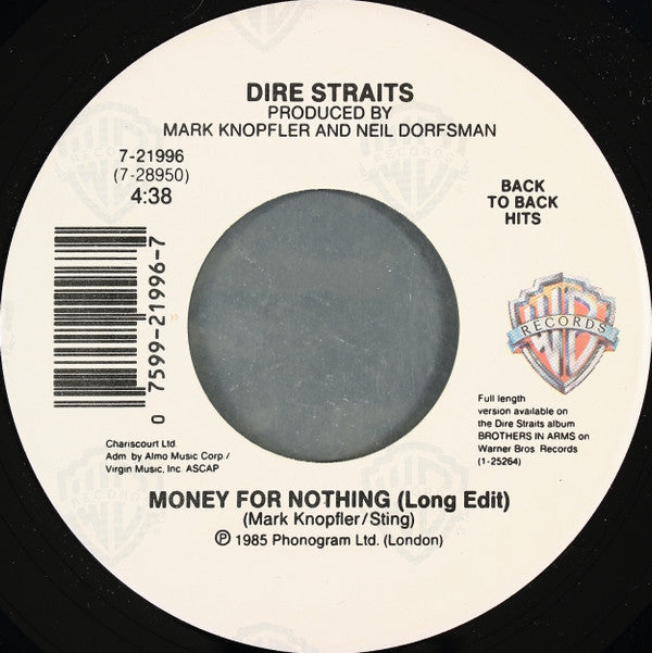 Dire Straits : Money For Nothing (Long Edit) / Twisting By The Pool (7", Single, Spe)