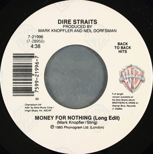 Dire Straits : Money For Nothing (Long Edit) / Twisting By The Pool (7", Single, Spe)