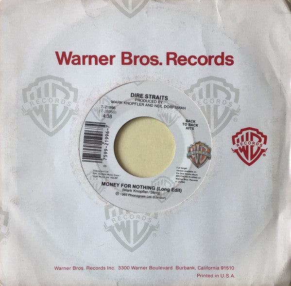 Dire Straits : Money For Nothing (Long Edit) / Twisting By The Pool (7", Single, Spe)