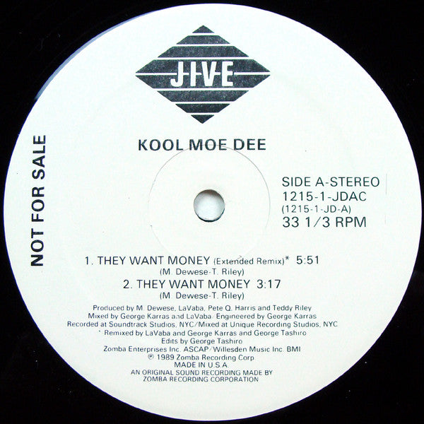 Kool Moe Dee : They Want Money (12", Promo)