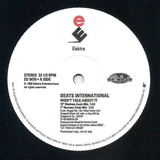 Beats International : Won't Talk About It (12", Single, Promo)