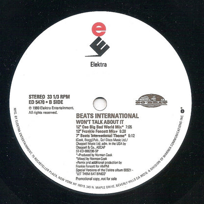 Beats International : Won't Talk About It (12", Single, Promo)