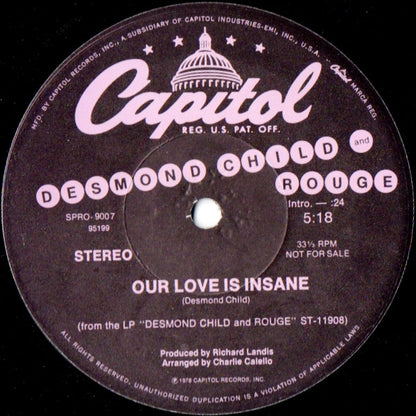 Desmond Child And Rouge : Our Love Is Insane (12", Promo)