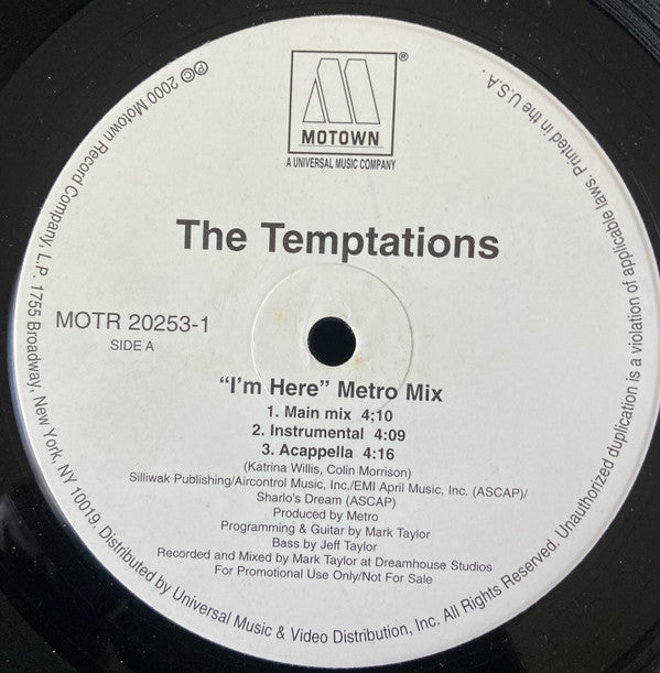 The Temptations : I'm Here (Metro Mix) (12", Promo)