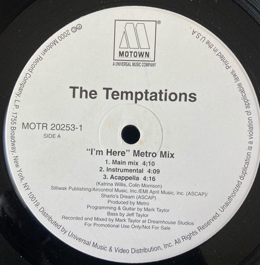 The Temptations : I'm Here (Metro Mix) (12", Promo)