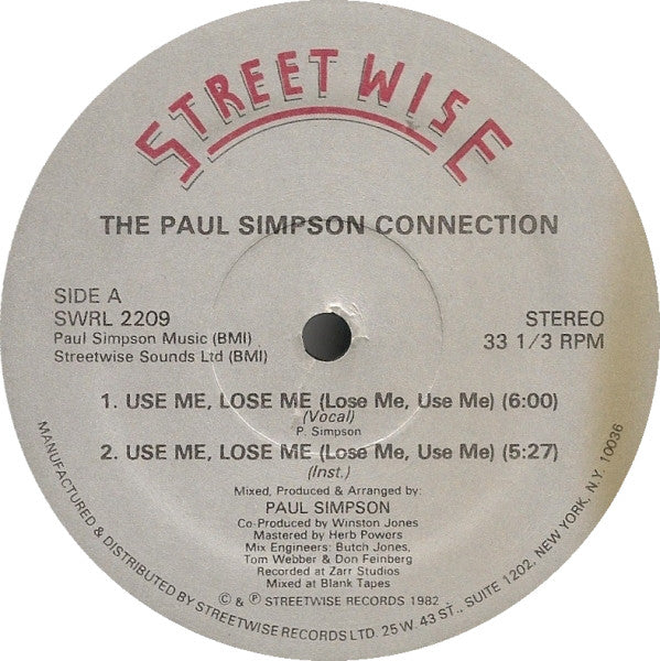 Paul Simpson Connection : Use Me, Lose Me (Lose Me, Use Me) (12")