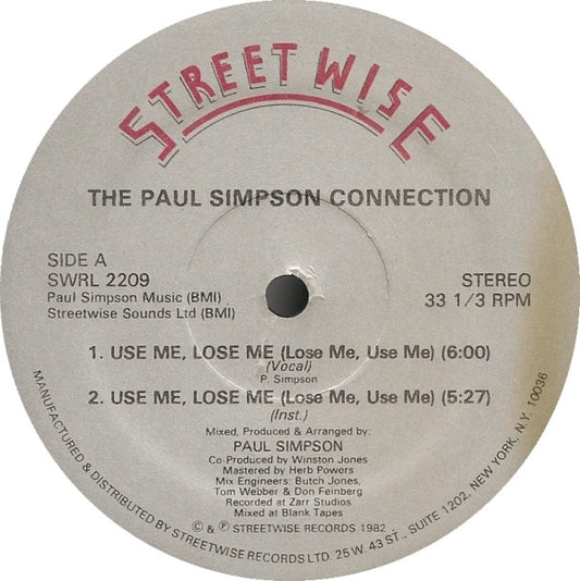 Paul Simpson Connection : Use Me, Lose Me (Lose Me, Use Me) (12")
