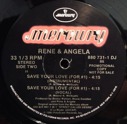 Rene & Angela* : Save Your Love (For #1) (12", Promo, 22)