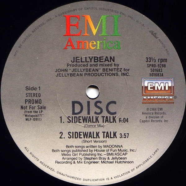 Jellybean* : Sidewalk Talk (12", Promo)