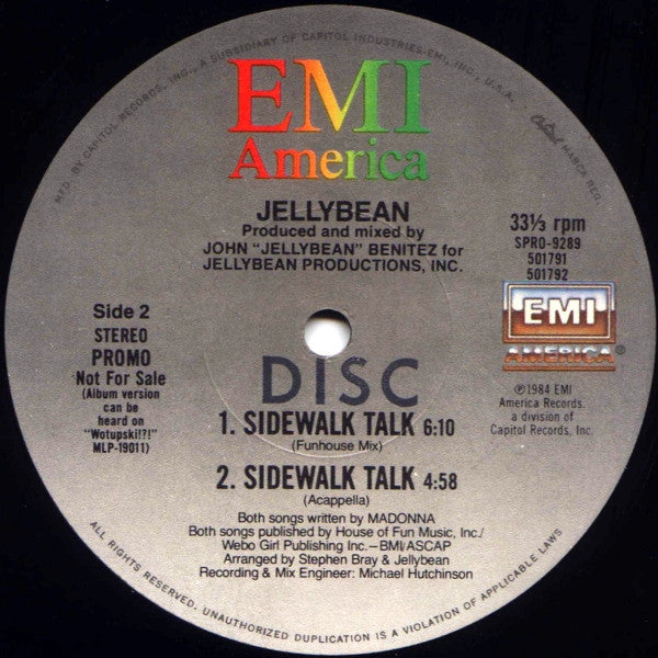 Jellybean* : Sidewalk Talk (12", Promo)