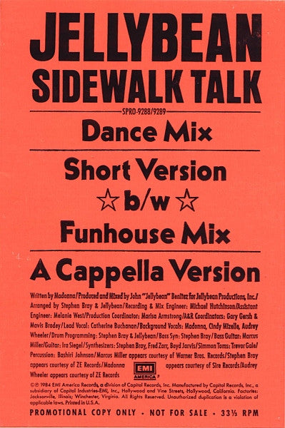 Jellybean* : Sidewalk Talk (12", Promo)