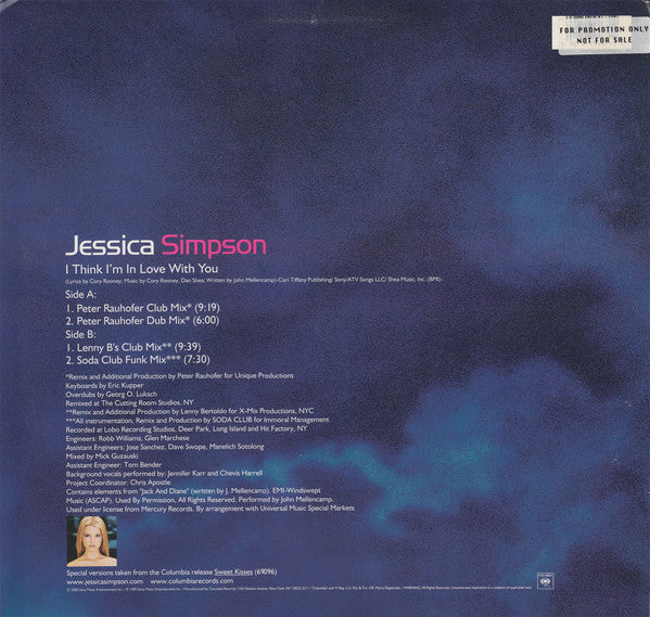 Jessica Simpson : I Think I'm In Love With You (12", Single)