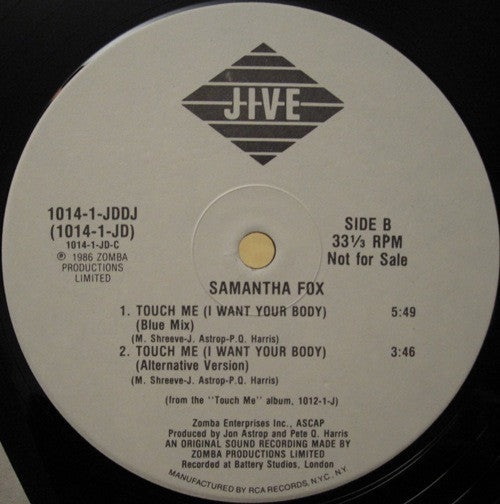 Samantha Fox : Touch Me (I Want Your Body) (12", Promo)