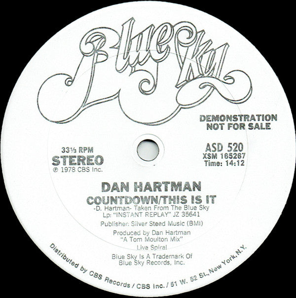 Dan Hartman : Countdown/This Is It / Instant Replay (12", Promo)