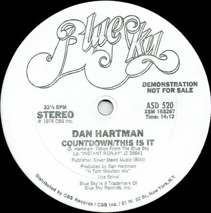 Dan Hartman : Countdown/This Is It / Instant Replay (12", Promo)