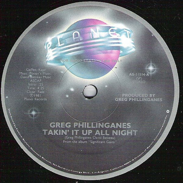 Greg Phillinganes : Takin' It Up All Night (12", Mono, Promo)