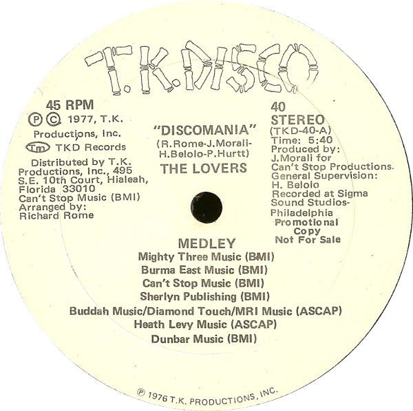 The Lovers (5) : Discomania (Medley) (12", Promo)
