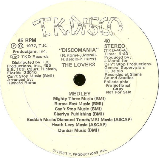 The Lovers (5) : Discomania (Medley) (12", Promo)