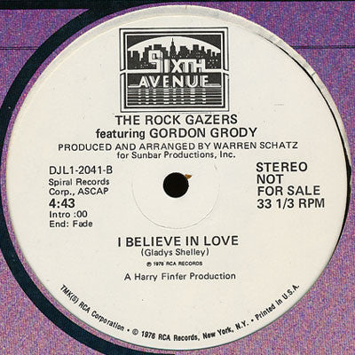 Rock Gazers Featuring Gordon Grody : I Believe In Love (12", Promo)