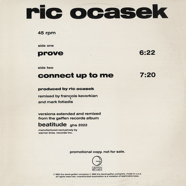 Ric Ocasek : Prove / Connect Up To Me (12", Promo)