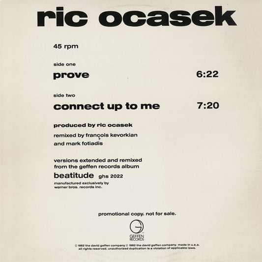 Ric Ocasek : Prove / Connect Up To Me (12", Promo)