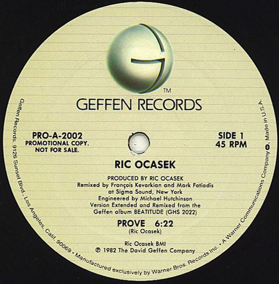 Ric Ocasek : Prove / Connect Up To Me (12", Promo)