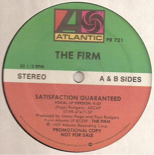 The Firm (7) : Satisfaction Guaranteed (12", Single, Promo)