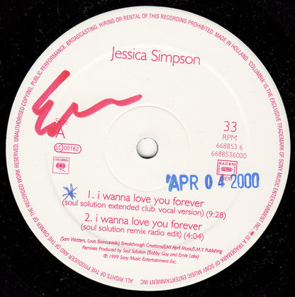 Jessica Simpson : I Wanna Love You Forever (12")