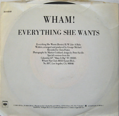 Wham! : Everything She Wants (7", Single, Styrene, P, )