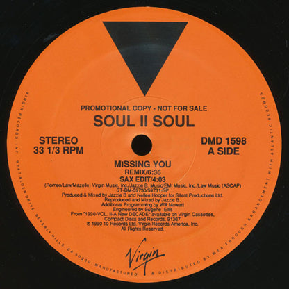 Soul II Soul : Missing You (12", Promo)
