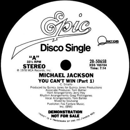 Michael Jackson : You Can't Win (12", Promo)