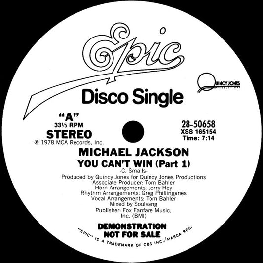 Michael Jackson : You Can't Win (12", Promo)