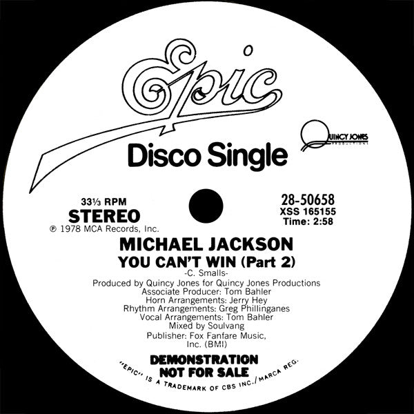 Michael Jackson : You Can't Win (12", Promo)