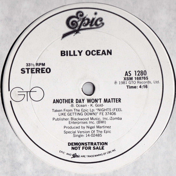 Billy Ocean : Another Day Won't Matter (12", Promo)